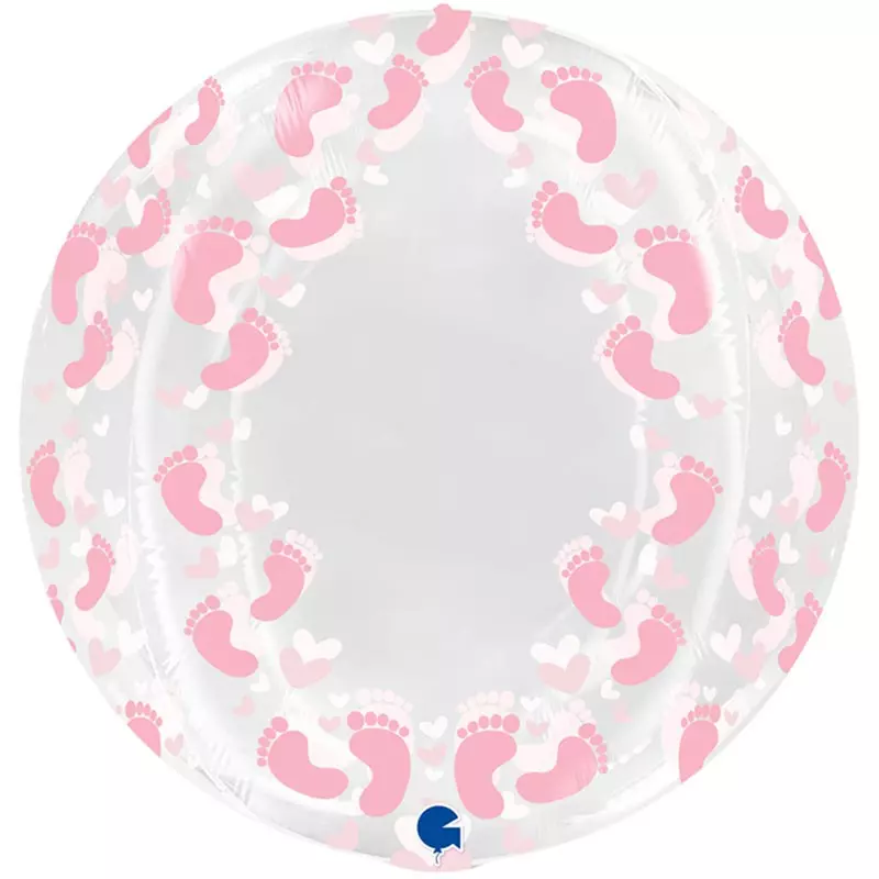 Globe transparent footprints rosa 4D 48cm