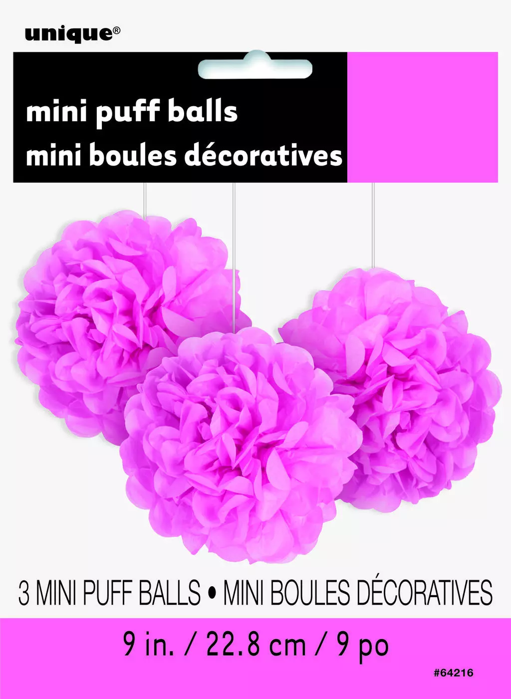 Mini pompom mørk rosa 3 stk 23 cm