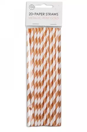 Papirsugerør metallic rosegold striper 20pk