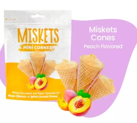 MISKETS WHITE CHOCOLATE PEACH FLAVORED MINI CONES 50g