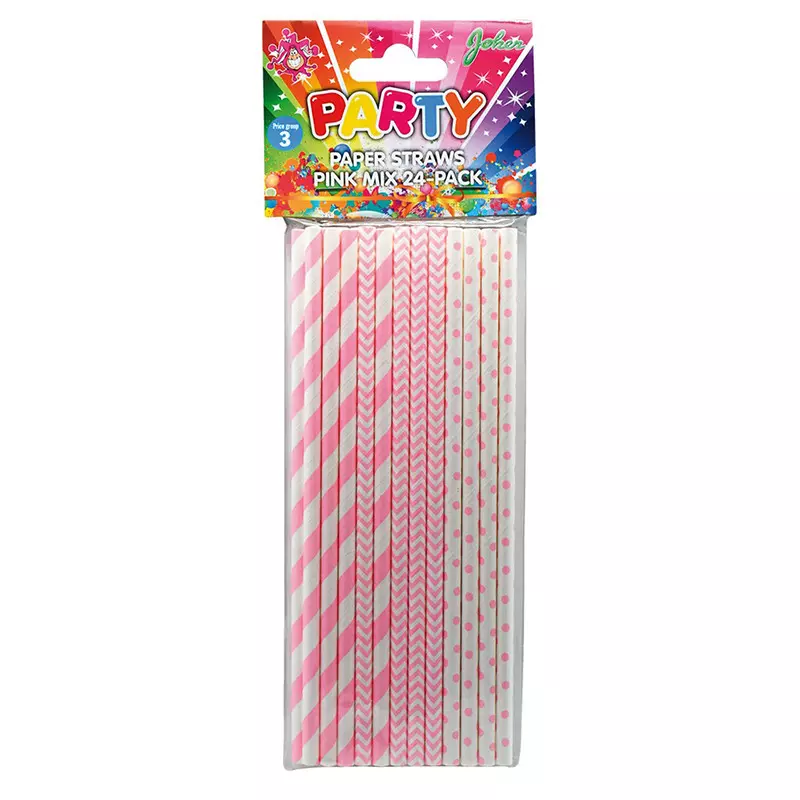 Papir-sugerør pink mix 24 stk