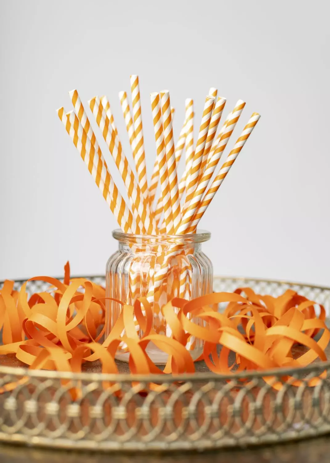 Papirsugerør orange stripet 20 pk