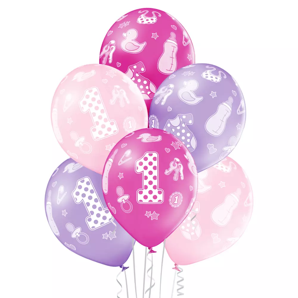 1st birthday girl ballonger 6pk 30cm Ø