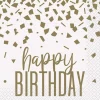 Confetti Gold Birthday drikkeservietter 16pk