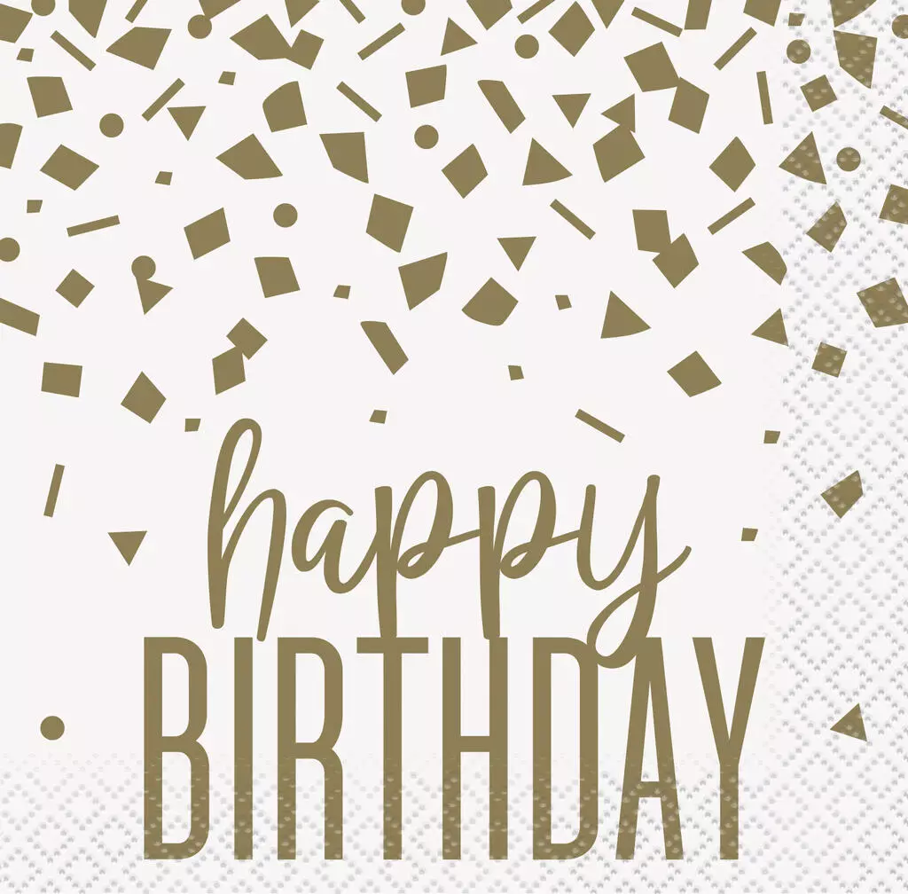 Confetti Gold Birthday drikkeservietter 16pk