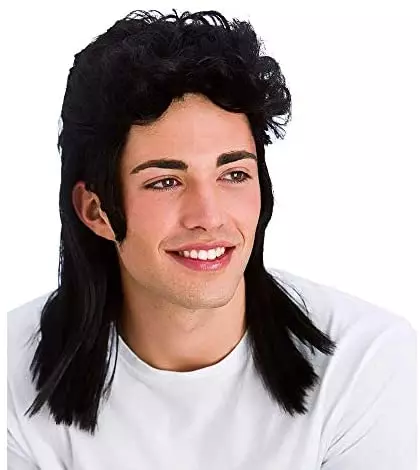 80s mullet parykk svart