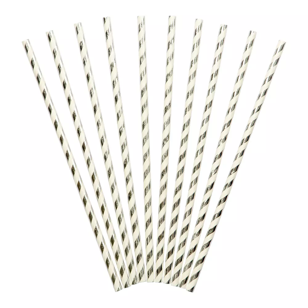 Papir-sugerør sølvstriper 10 pk