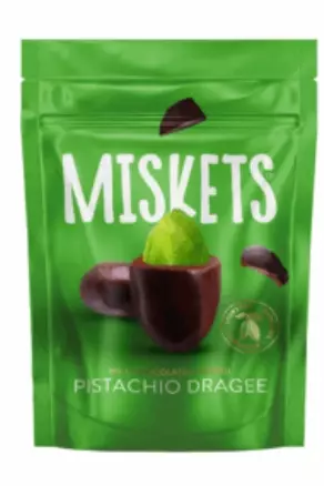 MISKETS MILK CHOCOLATE COVERED PISTACHIO DRAGEE 70g