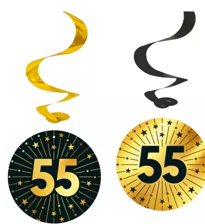"55" swirls decoration golden celebration 4pk