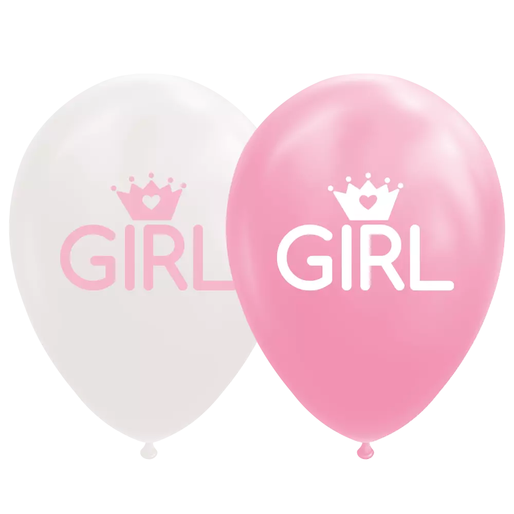 Baby girl ballonger rosa/hvite 8 pk