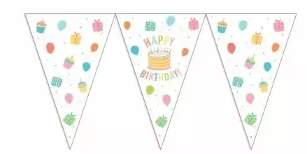 Birthday cake flaggbanner i plast 20x30cm (10 meter)