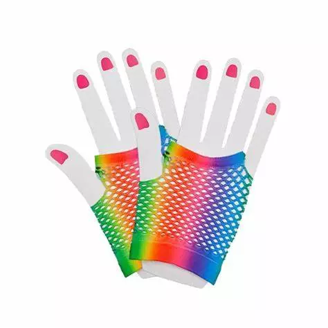 80s nettinghansker korte pastel rainbow