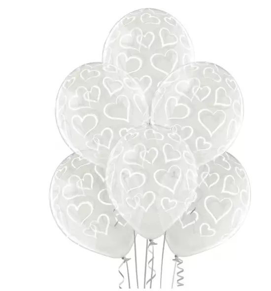 Clear hearts ballonger 6pk