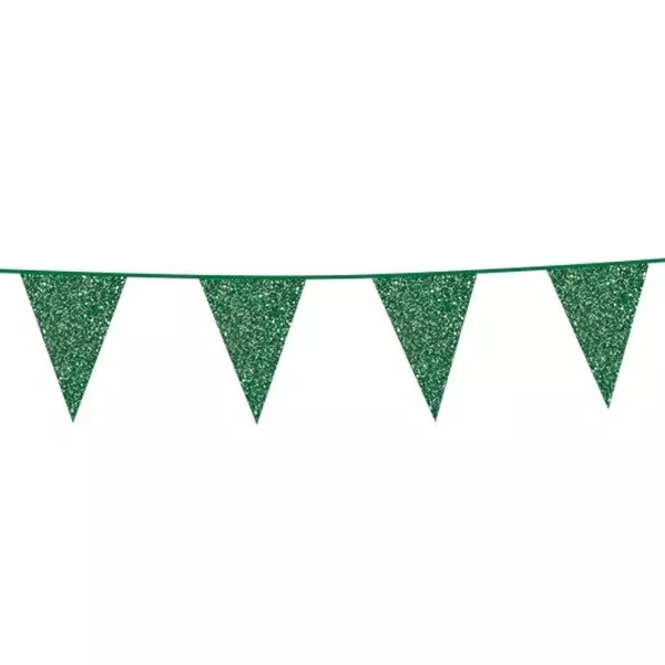 Glitter flaggbanner grønn 16x20cm 6m