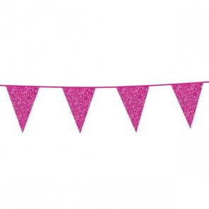 Glitter flaggbanner hot pink 16x20cm 6m