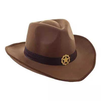 Brun cowboyhatt med sheriffstjerne