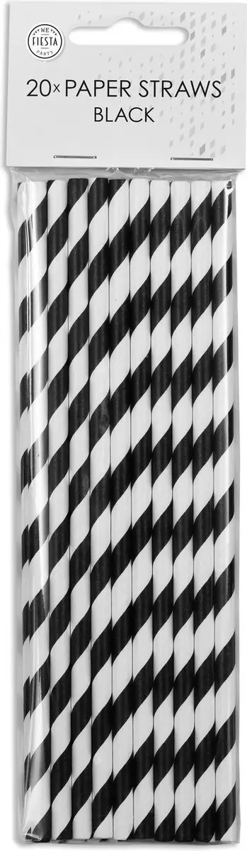Papirsugerør svartstripet 20 pk