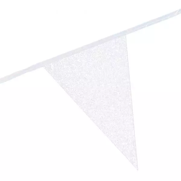 Glitter flaggbanner hvit 16x20cm 6m