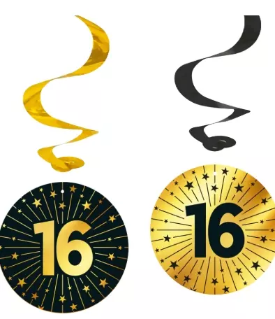 "16" swirls decoration golden celebration 4pk