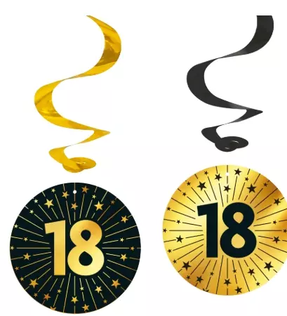 "18" swirls decoration golden celebration 4pk