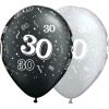 30-around sort/sølv ballonger 6pk