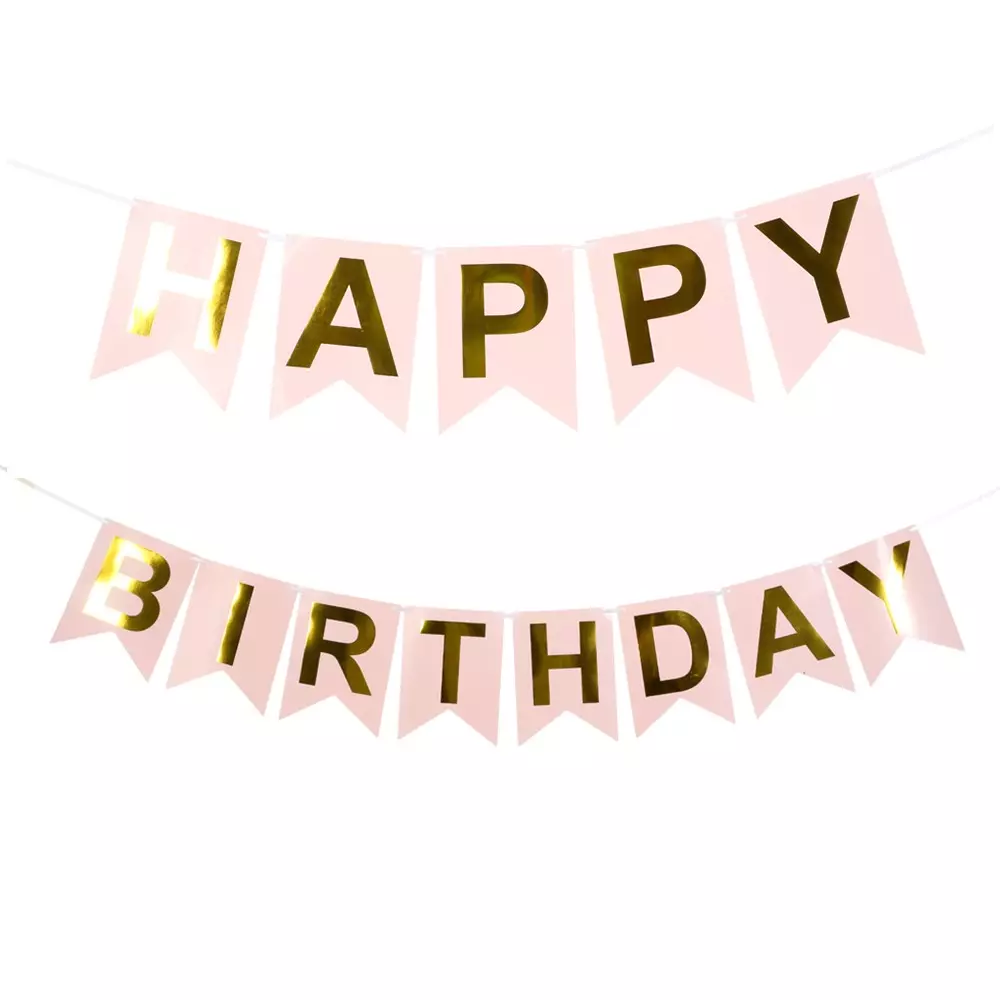 Flaggbanner Happy birthday rosa 4m