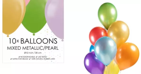 10 pk ballonger mix farger pearl/metallic