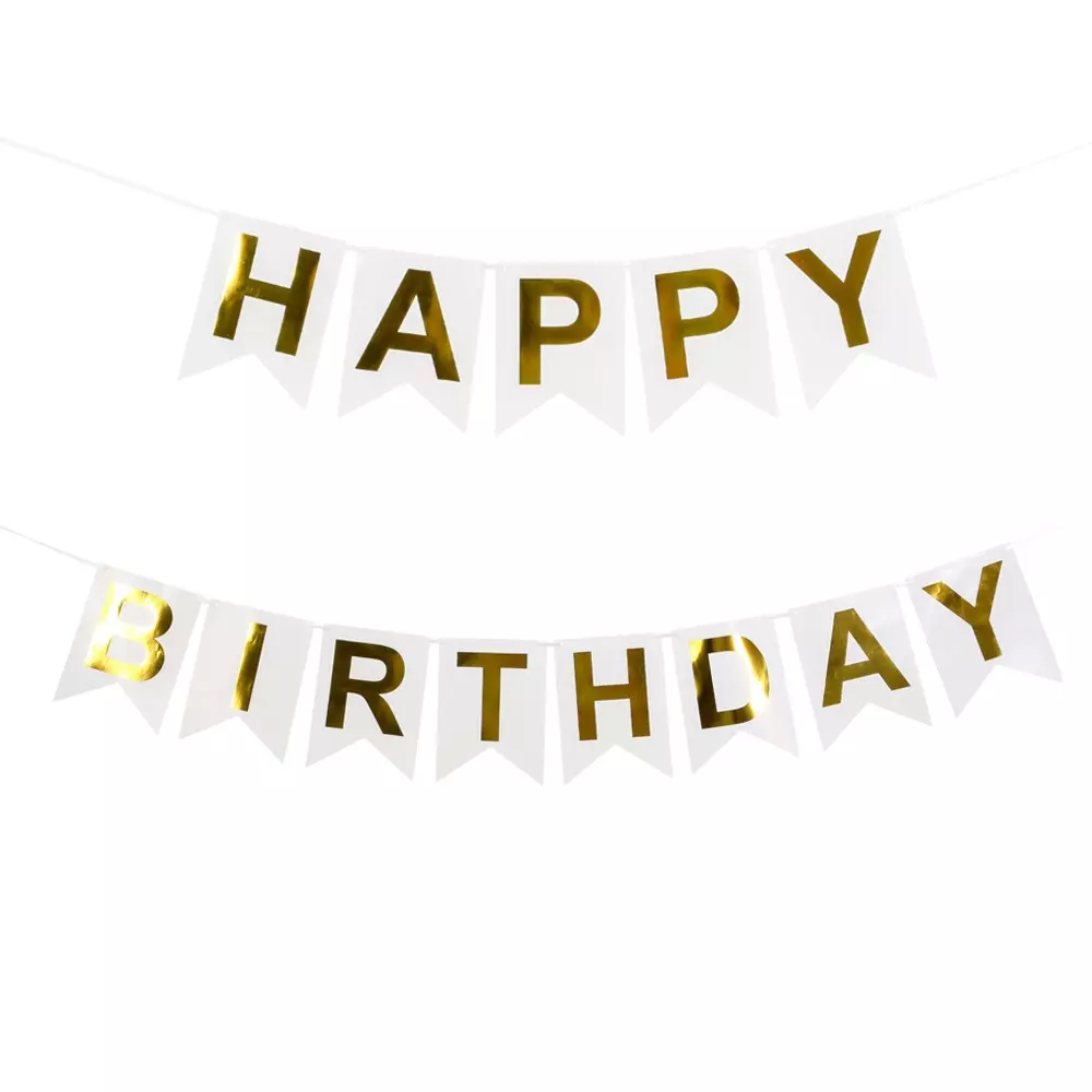 Flaggbanner happy birthday hvit 4m