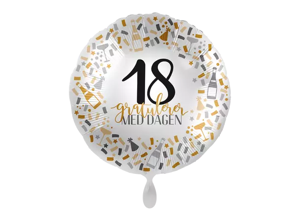 Folieballong Gratulerer med dagen Gull/Sølv - 18 år