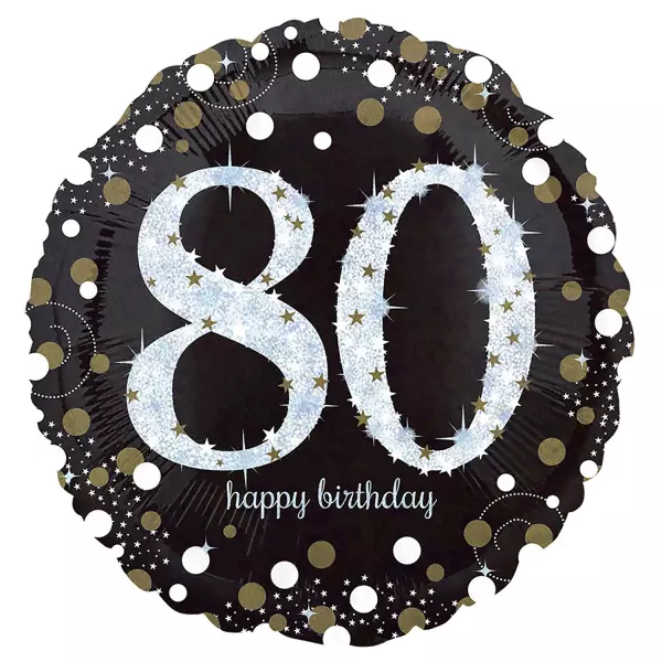 Holographic Sparkling Birthday 80 folieballong svart