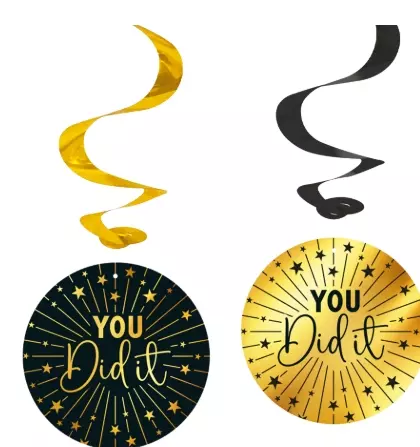 "You did it" swirls decoration golden celebration 4pk