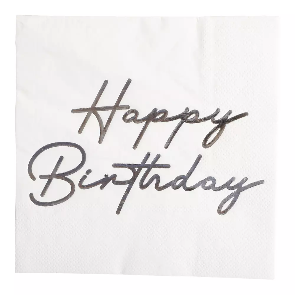Servietter Happy birthday hvit/sølv 16pk