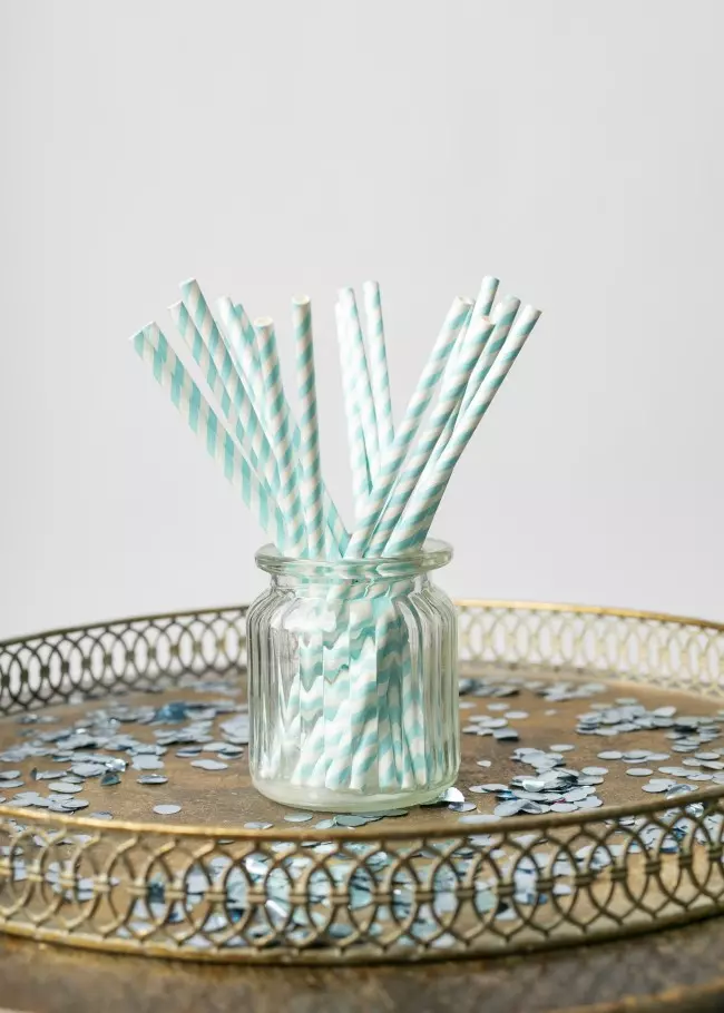 Papirsugerør babyblå striper 20 pk