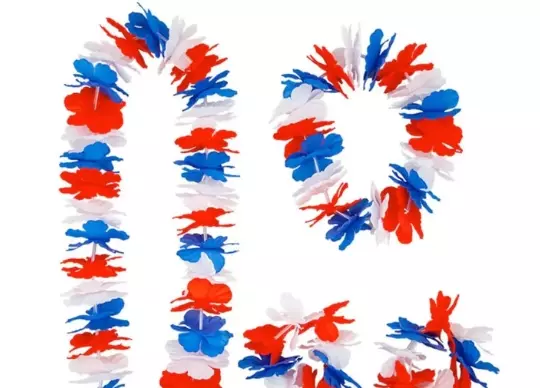 4-delt Hawaiikrans sett rød/hvit/blå