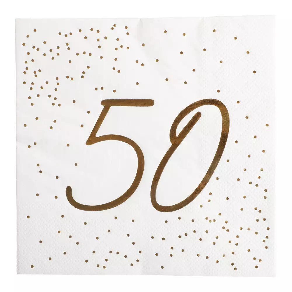 Servietter 50 år gull/hvit 16pk