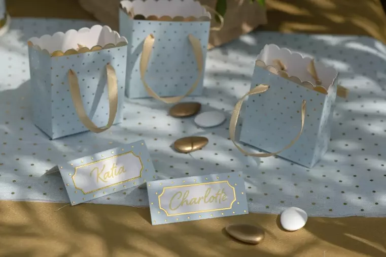 Bordkort lyseblå med prikker 10pk