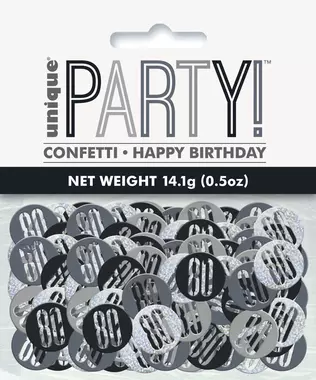 Foliekonfetti svart/sølv 80 år