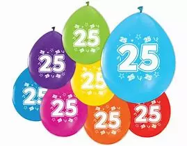 Fargerike ballonger 25 år 8pk