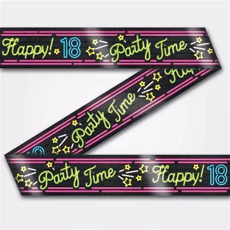 Neon warning partytime tape 18 år 12 m