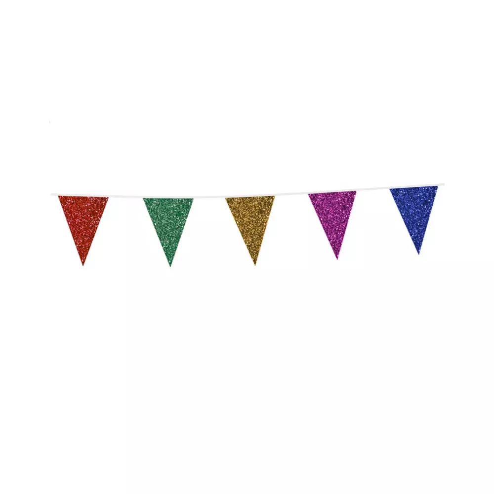 Glitter flaggbanner multicolor 16x20cm 6m