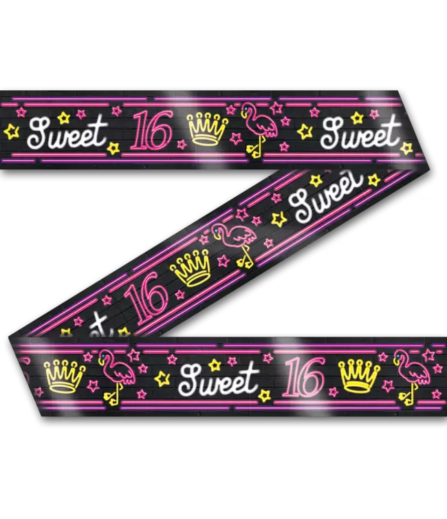 Neon warning sweet 16  party tape 12 m