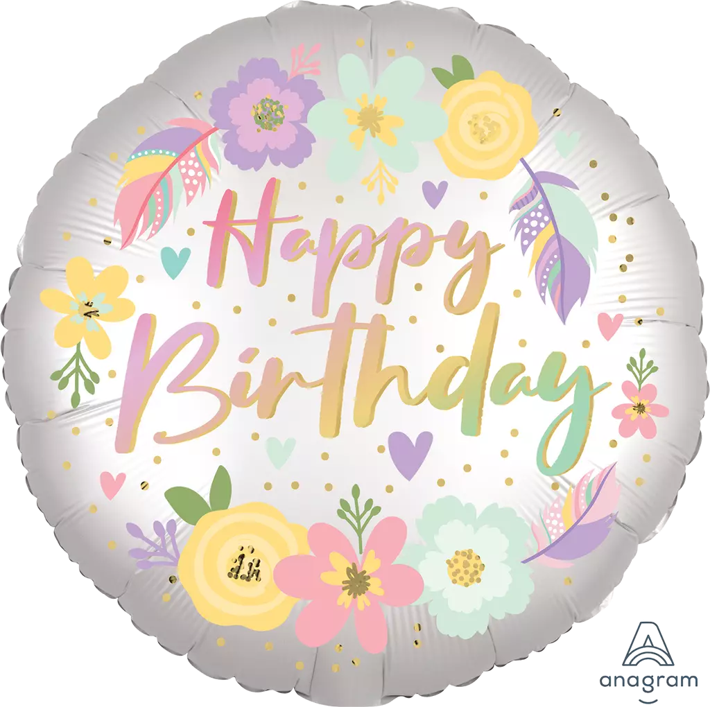 Boho Birthday Satin Flowers folieballong