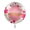 Folieballong Gratulerer med dagen - Rosa prikker