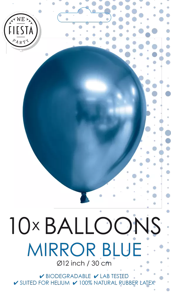 10 pk blå chrome/speilballonger