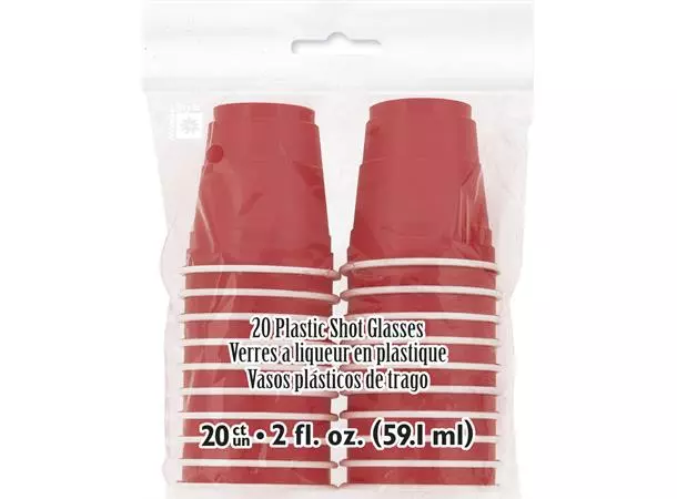 Plast Shotglass rød 20pk