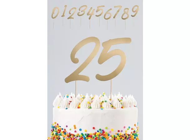 Kaketopp nummer på pinne gull