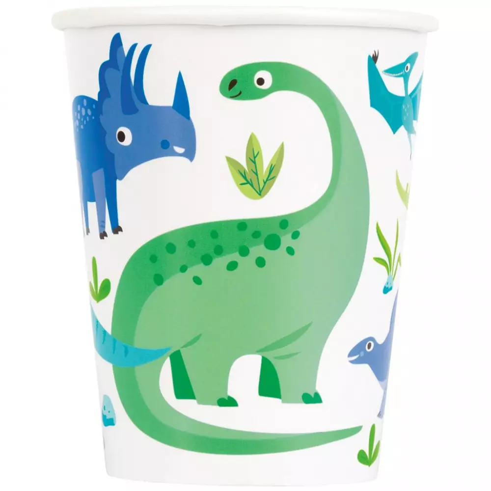Blue & Green Dinosaur pappkopper 8pk