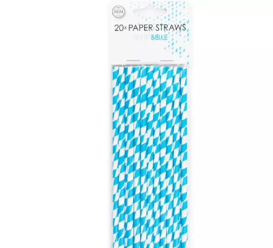 Papirsugerør blåstripet 20pk