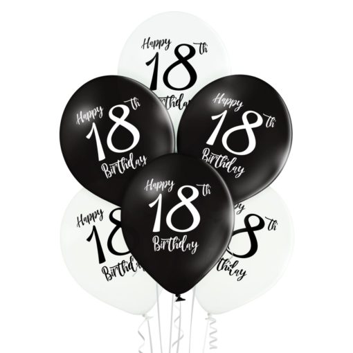 18 år black & white ballonger 6 pk