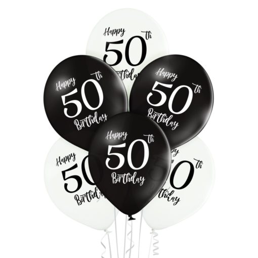 50 år black & white ballonger 6 pk